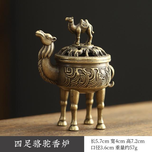 Mini Copper Tripod Incense Burner - Bronze Hollow Out Censer with Lid, Incense Stick Holder for Aroma Yoga Home Decor