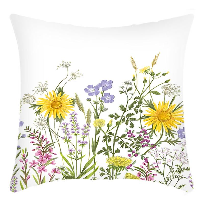 Fashionable Spring Flower Spring Elements Pillow Cover Linen Flower Cushion Pillow Cover
