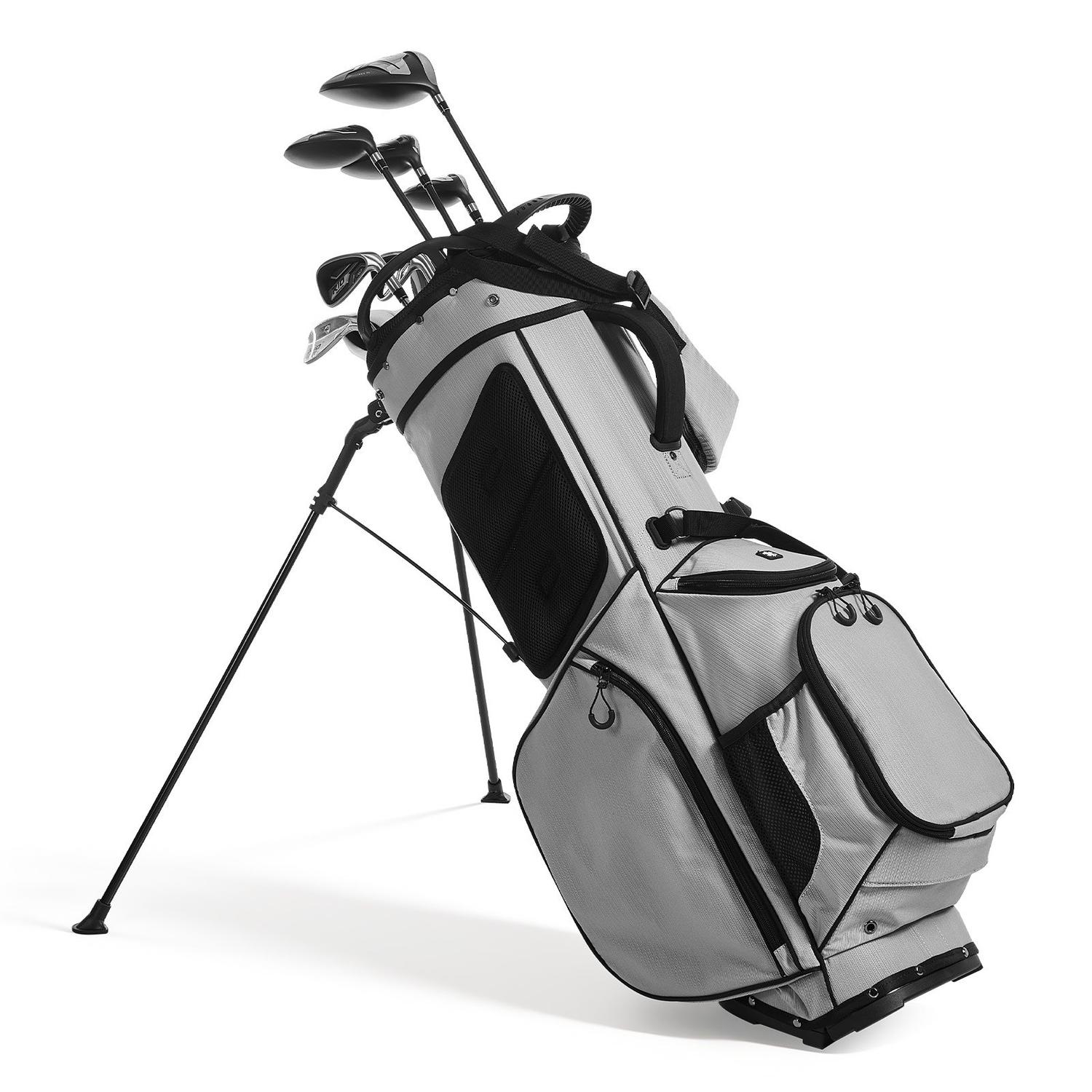 Sac de Golf Sac Panier, Organisateur à Compartiments Supérieurs 14 Voies, Sac de Golf 2-en-1 avec Diviseur sur Toute la Longueur, Double Sangle d'Épaule, Pieds de Support, Housse de Pluie, Rangement
