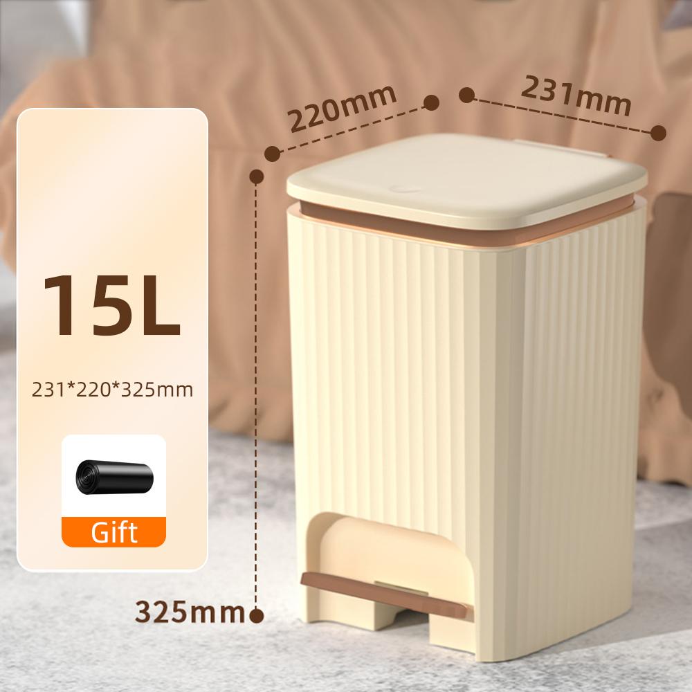 2024 10/15L Nordic Gold Kitchen Food Waste Trash Can Foot Pedal Trash Can with Lid Wastebasket Bathroom Waterproof Garbage Can