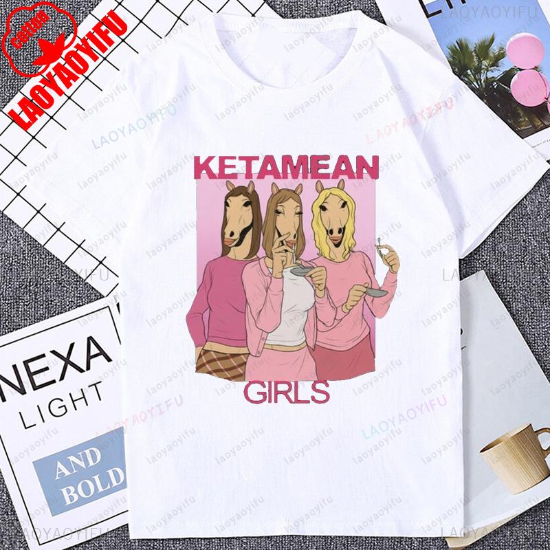 Ketamean Lustiges Pferde-Mädchen-Grafik-T-Shirt, modisches, lockeres Strand- und Küsten-Freizeit-Damen-T-Shirt, Harajuku-Sommer-Streetwear-T-Shirt