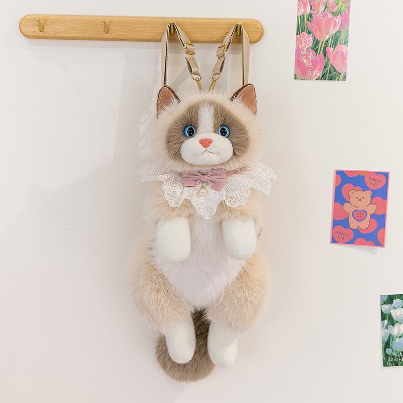 2026 Nowa Torba do Przechowywania Kotów Symulacja Uroczy Futrzany Plecak Męski Prezent Urodzinowy Trójwymiarowy Design Regulowany Pasek na Ramię