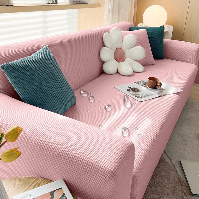 Housse de canapé en jacquard extensible imperméable, couleur unie, élastique, pour salon, protection de meubles S (70-110cm) rose