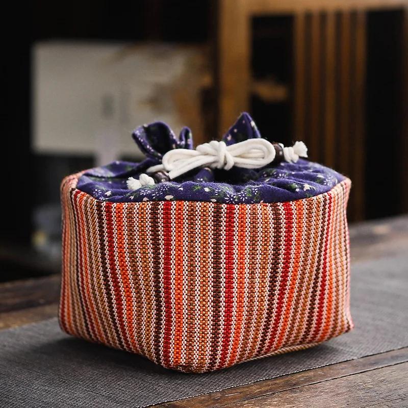 Portable Ceramics Storage Drawstring Pouches Stationery Jewellery Drop-proof Organiser Cloth Bag Travel Teaware Set Storage Bags