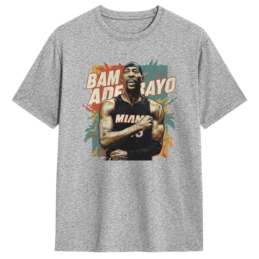 Bam Adebayo Herren T-Shirt Vintage T-Shirts Kurzarm Rundhals T-Shirts 100% Baumwolle Geburtstagsgeschenk Oberteile