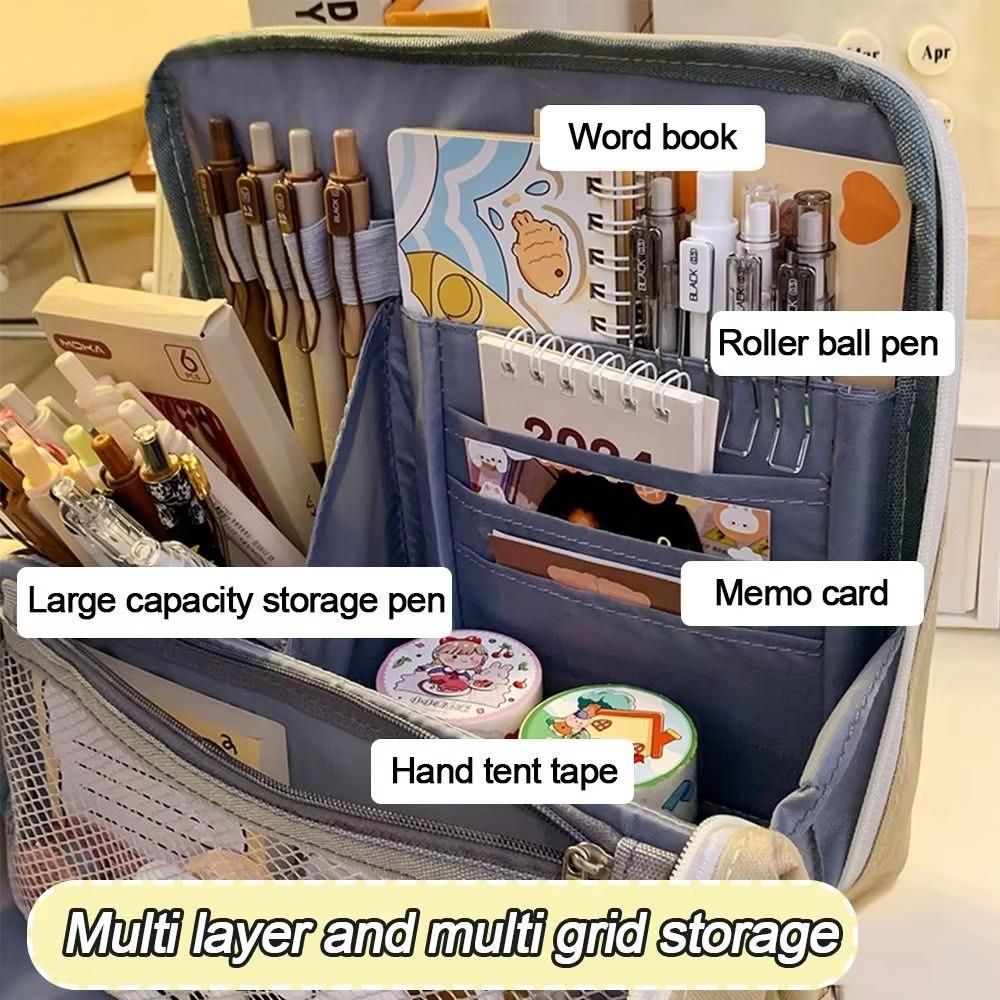 Multi-layer Pencil Case Standable Stationery Bag Minimalist Stationery Organizer  School