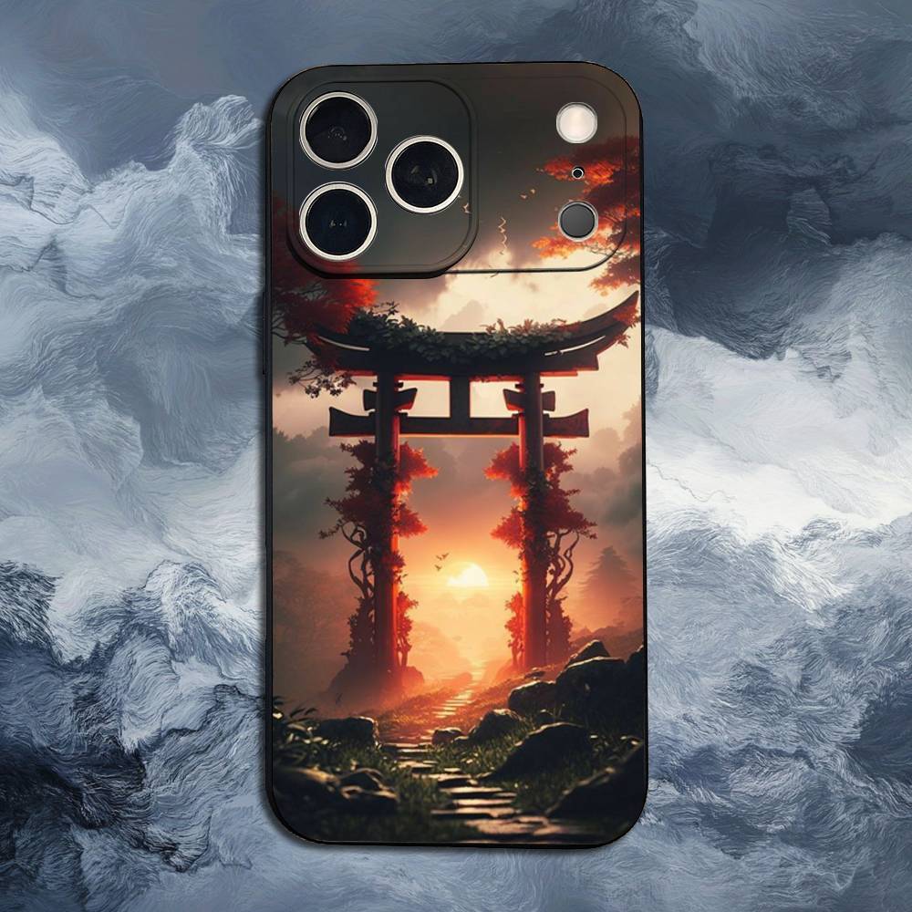 Art Japanese Style For iPhone 12,16,11,14,15,17,13,X,Mini,SE,Max,8,7,XR,XS,Plus,Pro,Soft Silicone Black Case