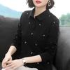 Women's Spring/Autumn Floral Print Long-Sleeved Polo Shirt Fitted Crew-Neck Base Layer