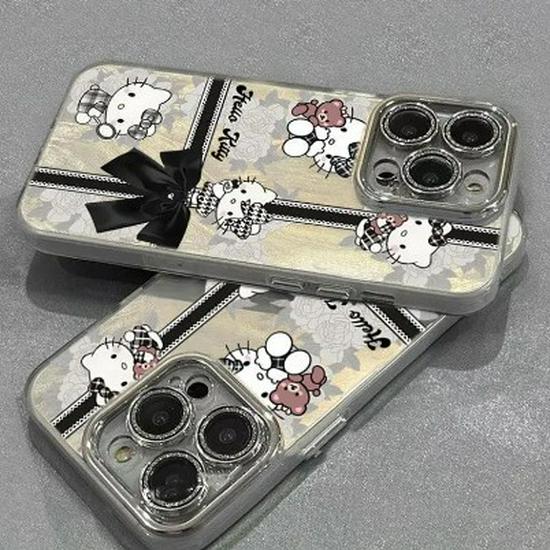 Bowknot KT Cat Fine Hole Gauze Case for Apple iPhone 17 Pro Max/16 - Dirt-Resistant, Cartoon Design for 11, 13, 14 Pro, 15