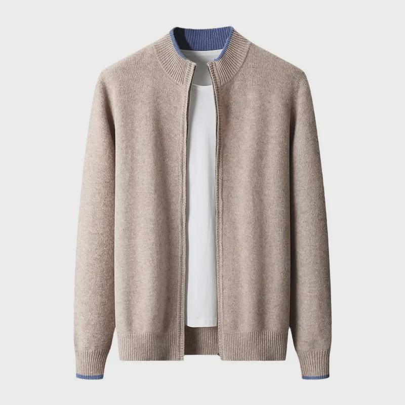 Men's 100% Wool Zipper Cardigan - 2024 Autumn/Winter Double-Sided Thick Jacket