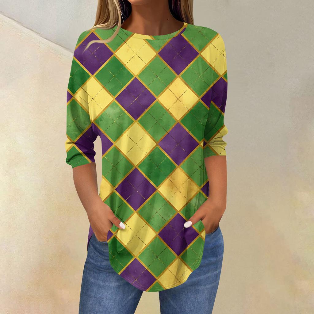 Womens T Shirts 3/4 Sleeve Shirts Solid Color Pullover Summer Spring Tops Blouses