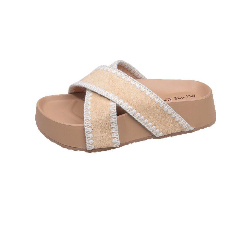 Slippers Women Wear One Word Cool Slippers In Summer Lazy Cross Retro Sub-belt Flat Bottom Cool Versatile Beach Small Fragrance