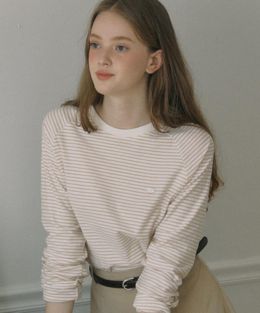 OURHOPE Striped Raglan T-Shirt - Beige