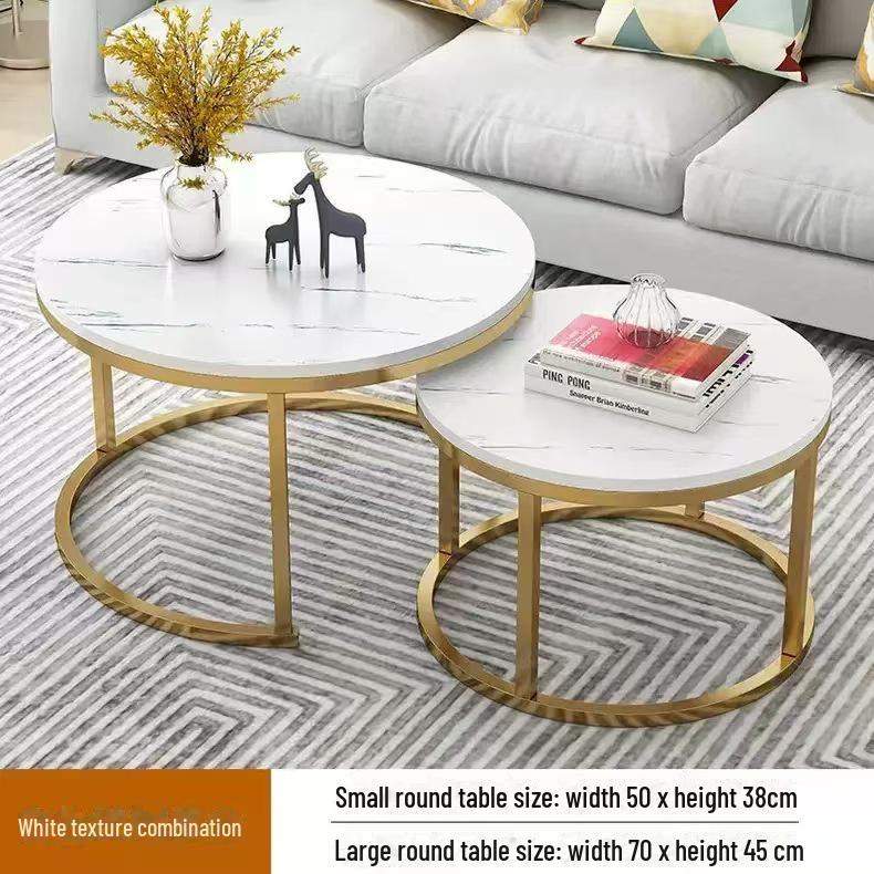 Modern Nordic Iron Coffee Table Set: Minimalist Round Mother and Child Design for a Quiet Living Room.