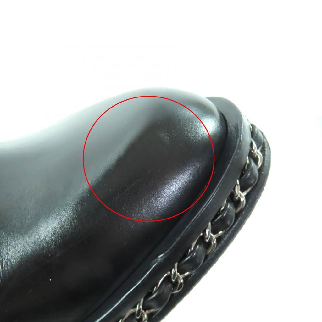 Great CHANEL Knee-high boots black leather Women 36 G30379 Used