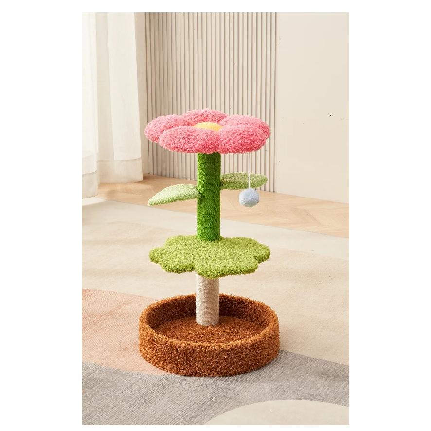 Small Flower Cat Tree with Sisal Scratch Board and Cat Bed, Space-Saving Cat Tower for Indoor Cats, Pet Decor