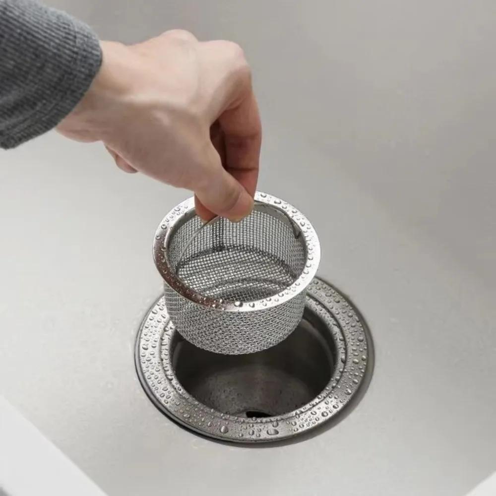 Durable Stainless Steel Sink Drain Filter Fine Net Coarse Sewer Strainers with Pull Rod Kitchen Sink Filter Mesh Bathroom