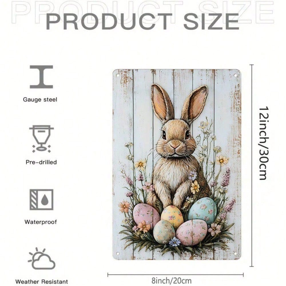 Vintage Rabbit Metal Sign D Easter Bunny Cute Animal Wall Art Spring Country Home Farmhouse Rustic Decoration 20x30cm(7.8x11.8inch)