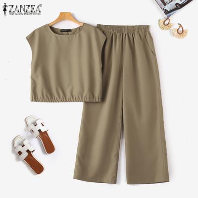 Women Casual Blouse and Pants Summer Two Piece Trouser Suit Set
