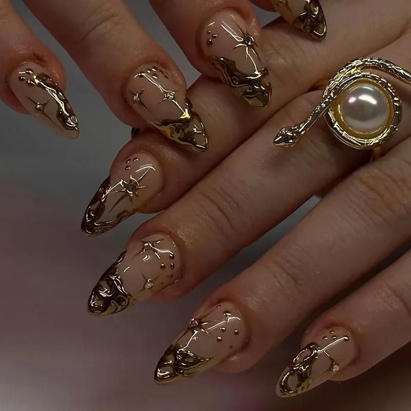 24 Stück Mandel-Press-On-Nägel mit Leopardenmuster und Mini-Blumen-French-Tips, Retro Süß Cool Acryl-Fingernägel