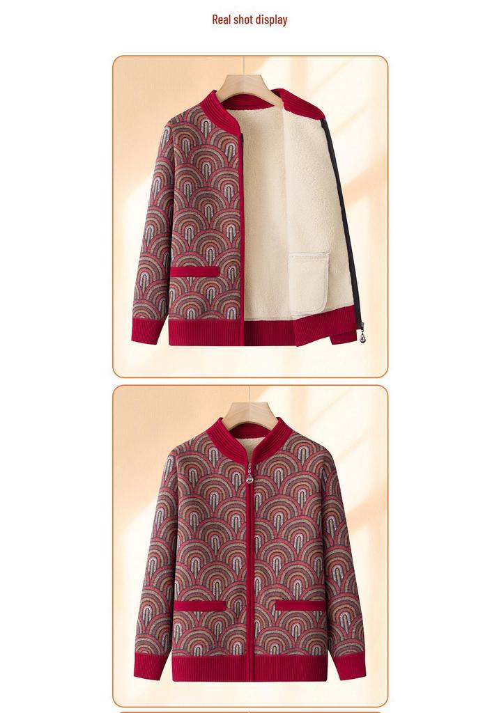Grandma's Plus Velvet Knitted Sweater & Lamb's Wool Coat for Autumn/Winter