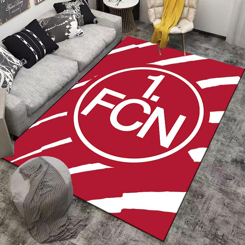 Red Carpet with Bold FCN Logo suitable as a non-slip mat for the living room or bedroom sofa