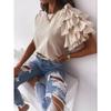 GMXIA Summer Simple and Fashionable Ruffled Short-sleeved, Versatile O-neck T-shirt