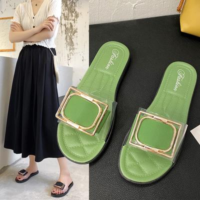 Fashion Ladies' New Slippers Summer Side Buckle Sandals Fashion All-match Beach Shoes Flip-flop Soft-soled Sandals and Slippers