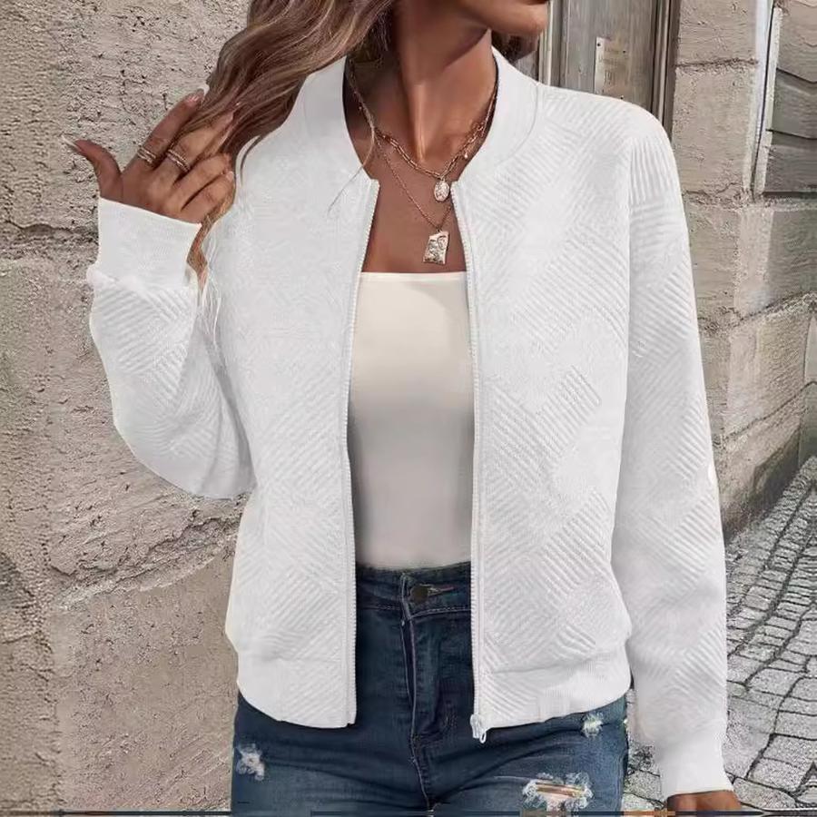 Spring Casual High Neck Zipper Knit Cardigan Women's Long Sleeve Chic Coat