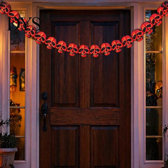 Classroom Garden Party Wall Hangings 10FT Halloween Garland, Spooky Skull Pumpkin Spider Hanging Paper Bunting Easy Assembly Holiday Banners