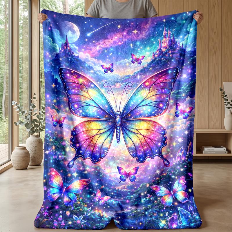 Fairy with Star Wand and Butterflies Theme blanket Lightweight Warm Flannel Blanket Decorative Throw Blanket for Home Decoration