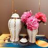 Ceramic General Jar Electroplated Gold Plaid Artwork Storage Jar Home Decor Hotel Display Vase Dry Dried Flowe Vase With lid