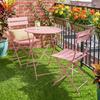 Garden Bistro Set 3 Pieces Table and 2 Folding Slatted Chairs Double Rust Protection Pink