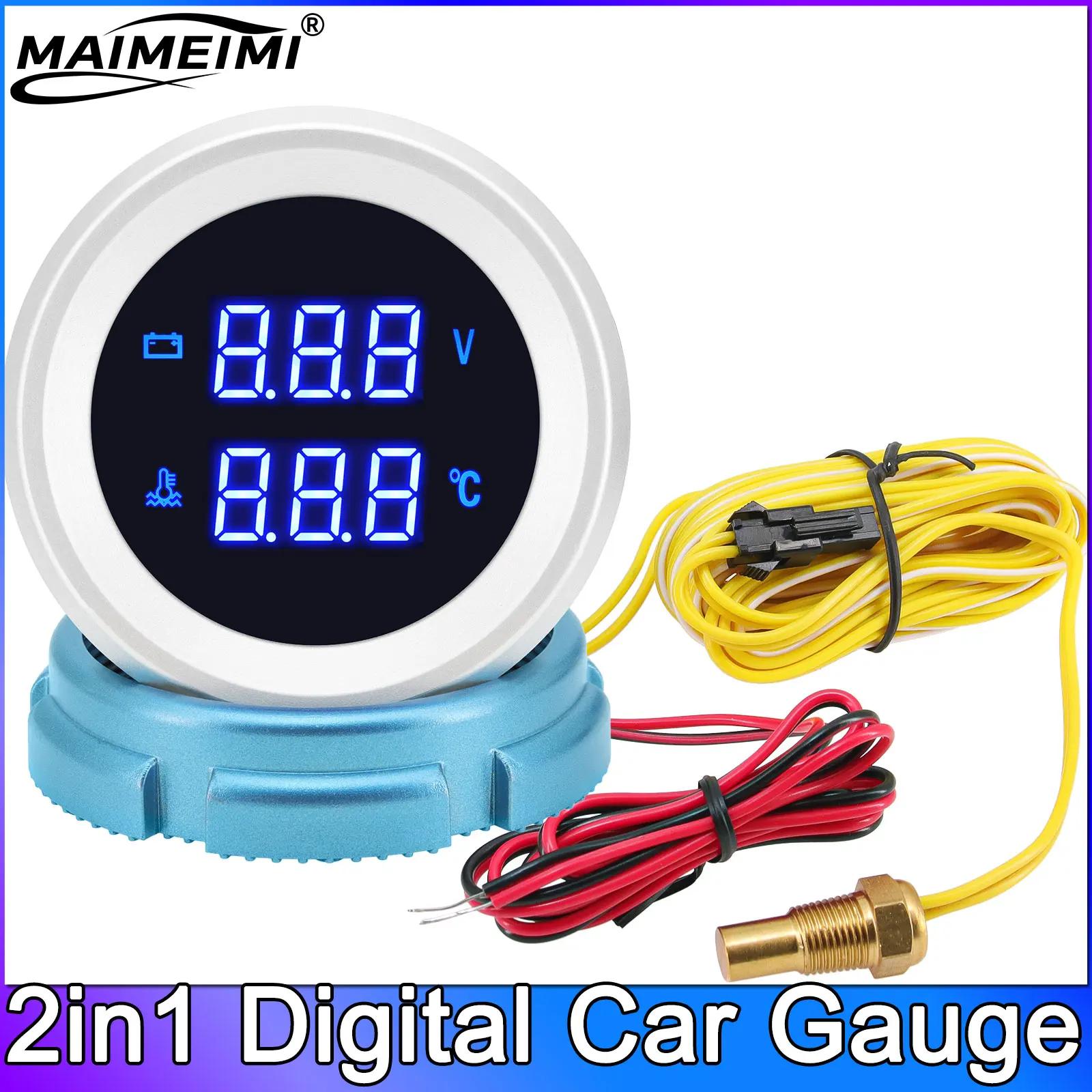 52mm 2 in 1 Digital Fuel Level Meter + Voltage Water Temp / Oil Pressure Gauge Holding Tank Level Gauge Voltmeter for Car BG0148