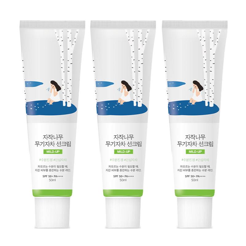 [3er-Set] Round Lab Birkenwasser Feuchtigkeitsspendende Sonnencreme LSF50+ PA++++ (50 ml x 3)