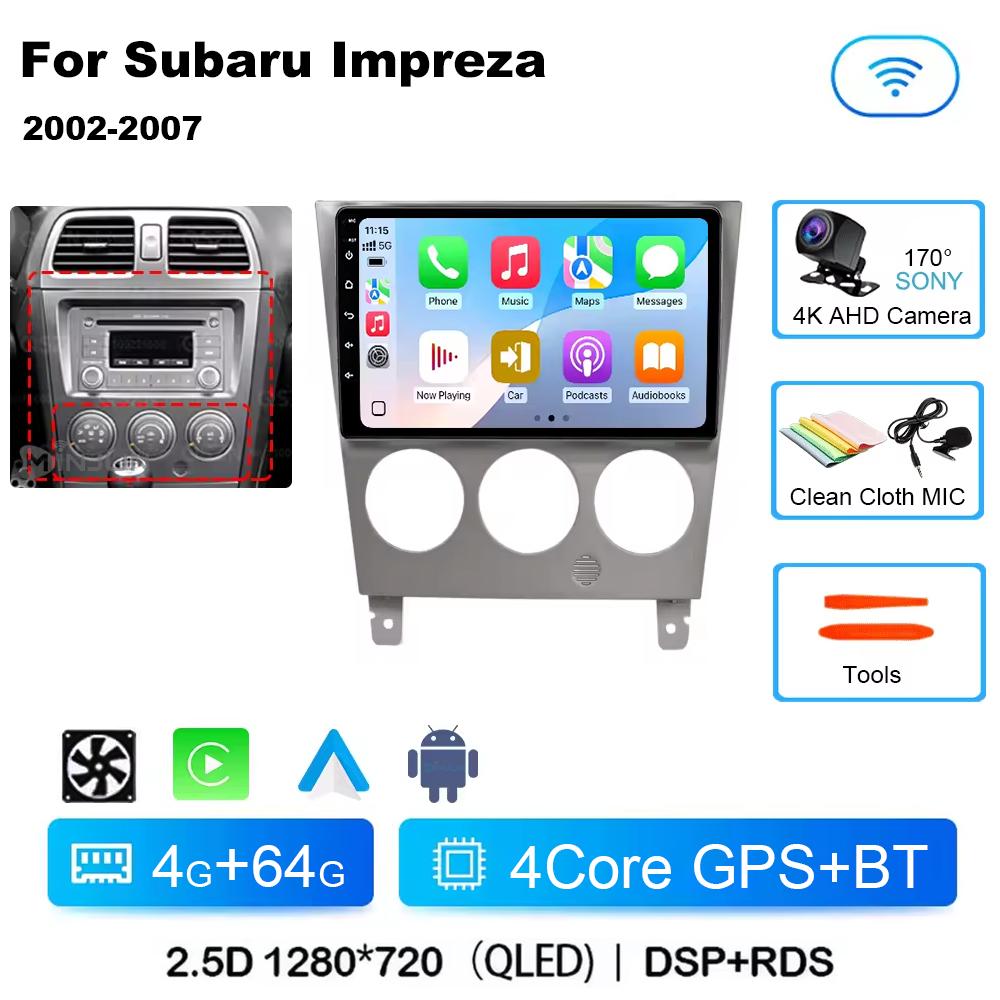 Android 14 For Subaru Impreza GD GG 2002 - 2007 Qualcomm Car Radio Multimedia Player Stereo Navigation GPS Wireless Carplay Auto