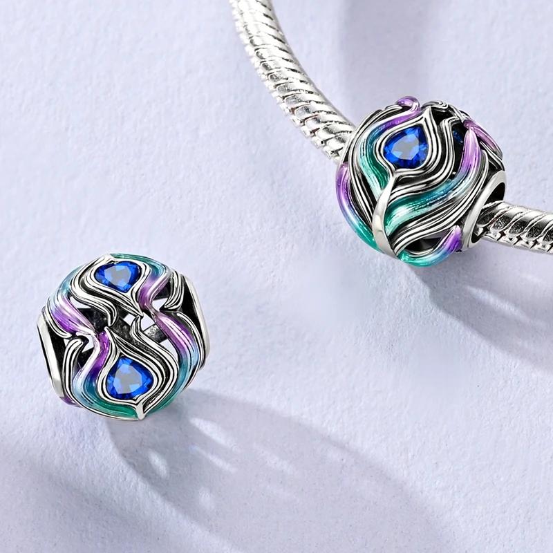 Blue Earth Series Copper Sparkling Star Heart Beads Charms Pendent Fits Original Bracelet Gift For Women