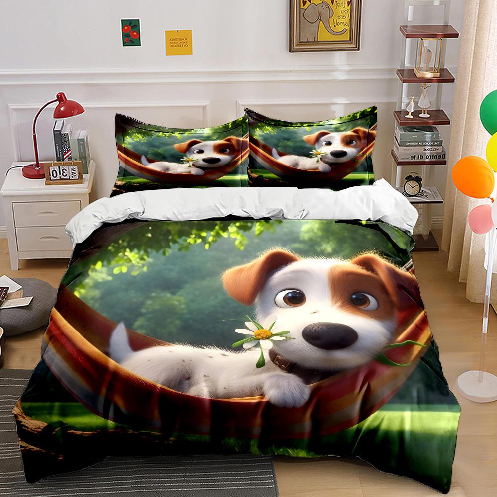 Dog On Hammock Under Tree Print Bedding Set 1 Duvet Cover 2 Pillowcases for Adult and Children Luxury Gift Full Size