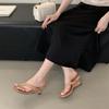 2025 Spring/Summer New Fashionable and Versatile Square Head Slope Heel Flip Flops Sandals Half Dragged Women