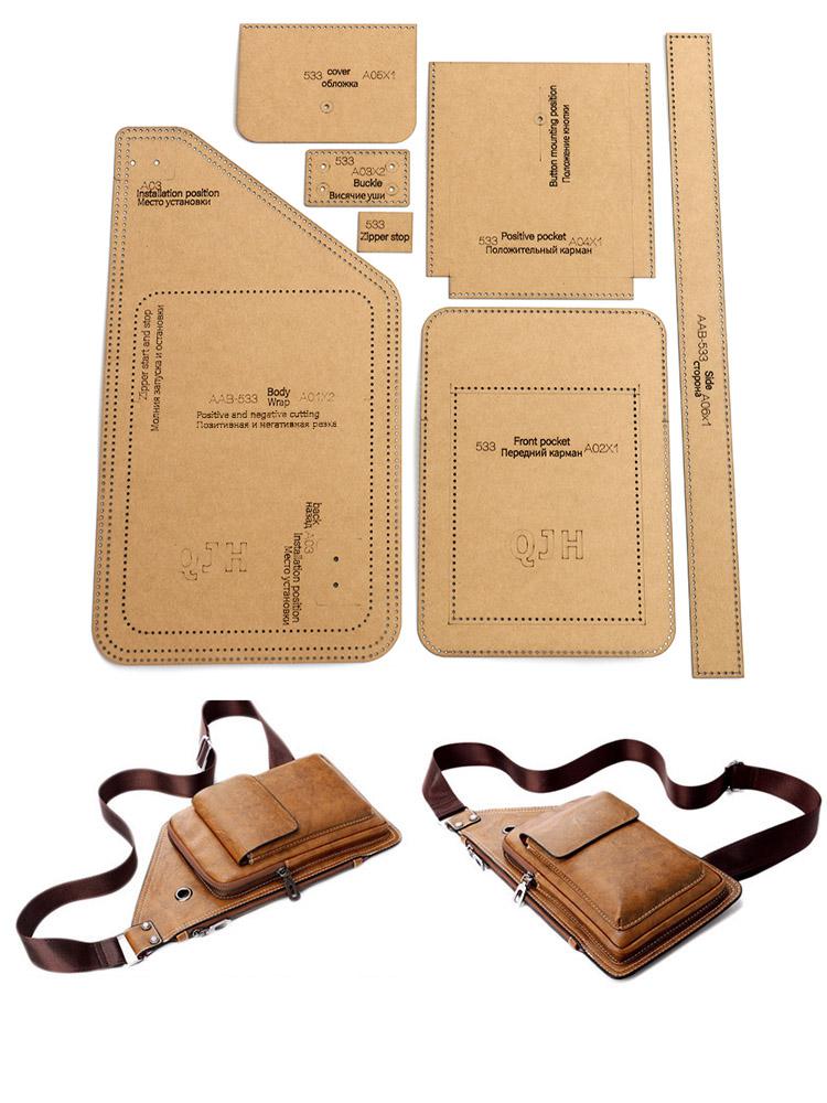 1 Set DIY Lederhandwerk-Kit: Muster Vorlagen für Crossbody & Brusttaschen - Kunstleder Bögen & Schablonen für Handgemachte Herren Taschen