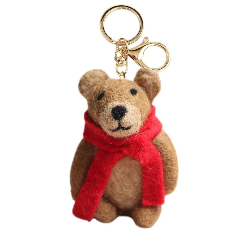 Brown Bear Pendant Keychain Felt Animal Charm Keyring Stylish Backpack Ornament Fashionable Accessory for Bags and Keys