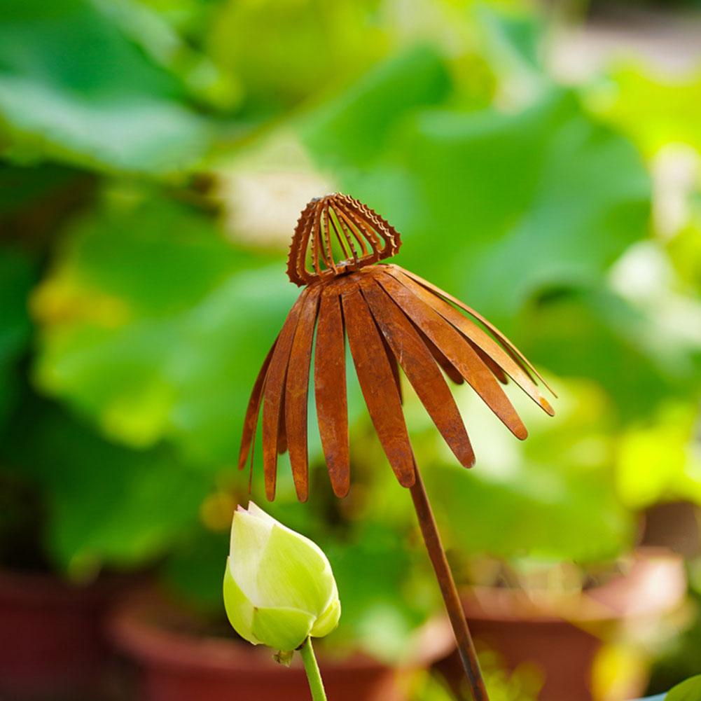 1Pcs Rusty Echinacea Garden Stake Charming Rusted Echinacea Garden Stake Metal Echinacea Plant Sculpture Garden Stake