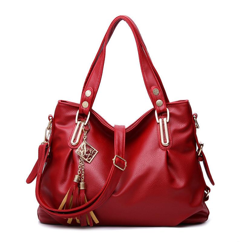 

2023 Trendy European Style Large Capacity Shoulder Bag For Women Soft Pu Tote красный