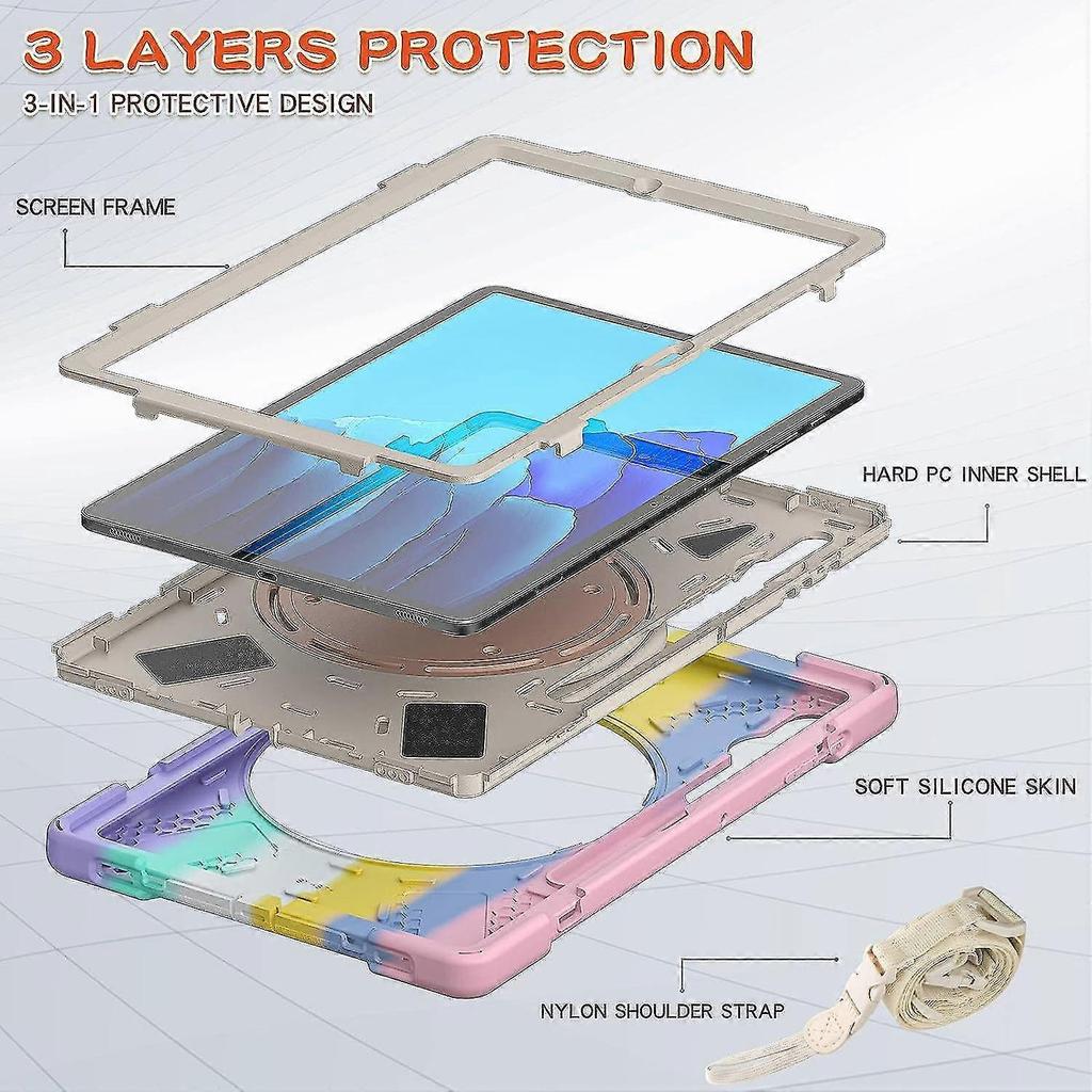 360portable Case For Galaxy Tabs8+/s7 Fe/s7+12.4''case With S Pen Holder Rugged Case Rotating Stand Hand Strap Shoulder Carrying Strap Outdoor Cover