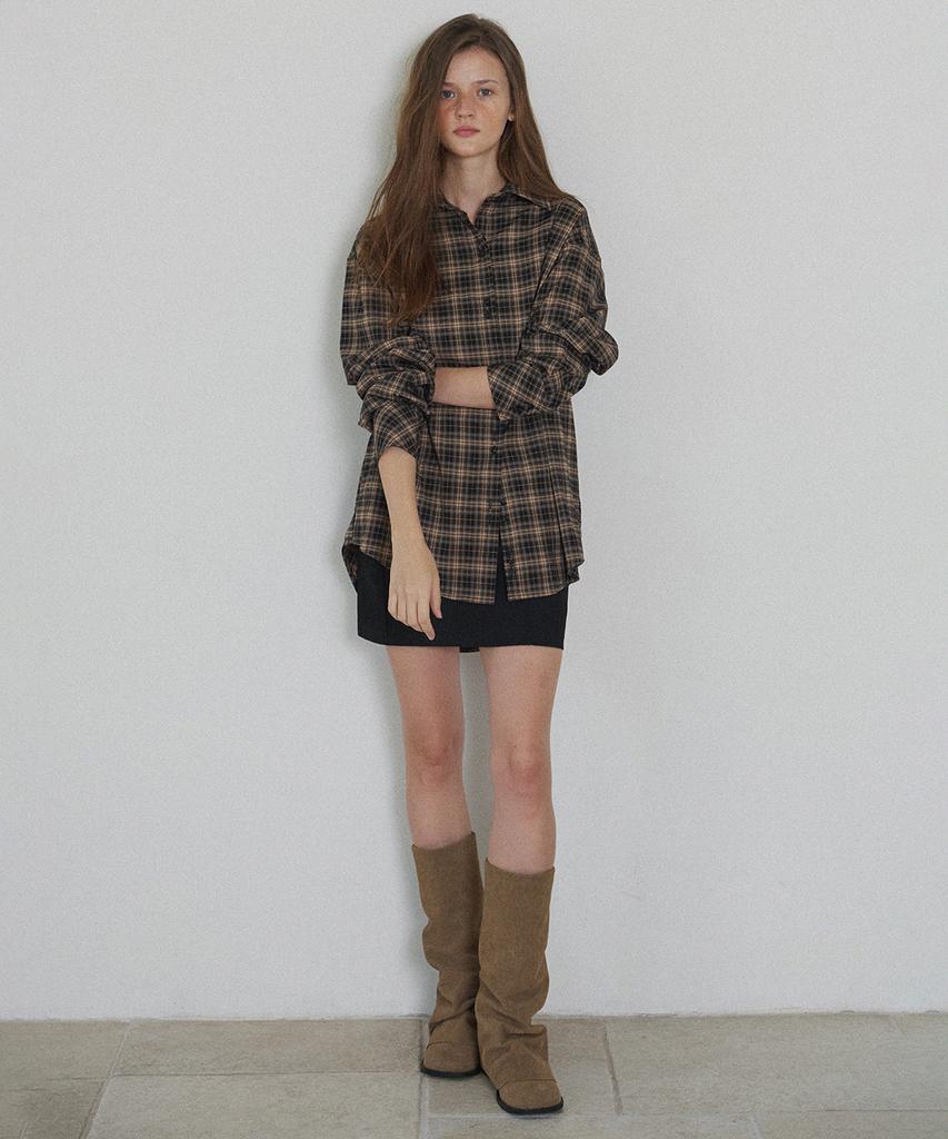 Hauseuobeupondeu Plaid Check Cross Button Shirt_Pink Black