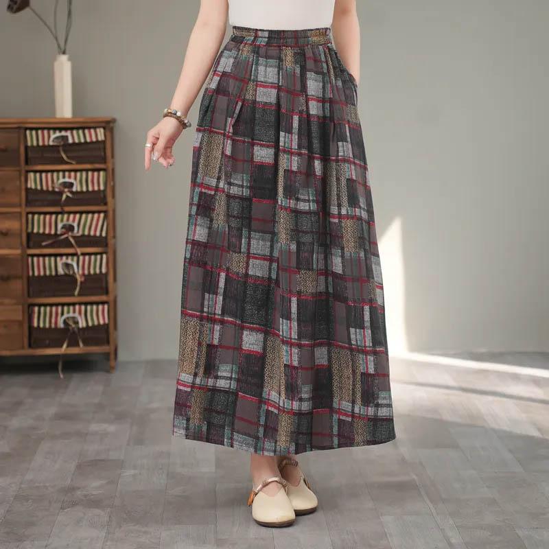 Skirt for Women Casual Vintage Floral Elastic High Waist Long Loose Trousers Stretchy Slim Skirt