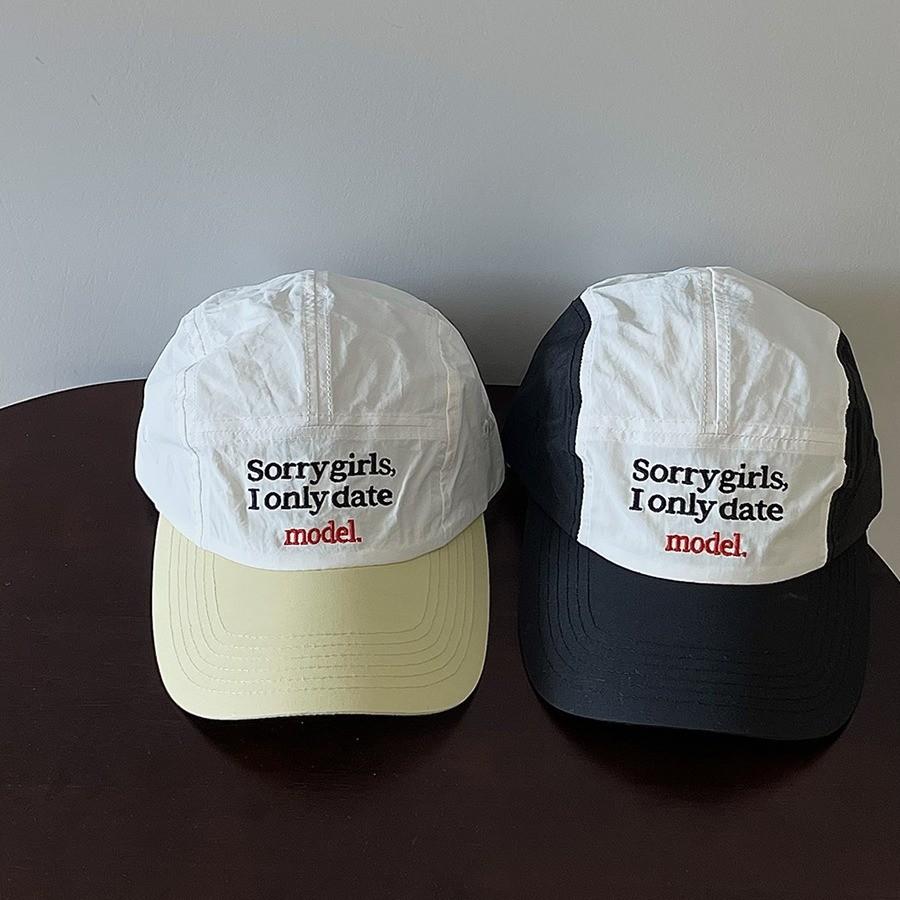 Stylish Summer Baseball Cap With Embroidered Letters For Couples In Black And Beige