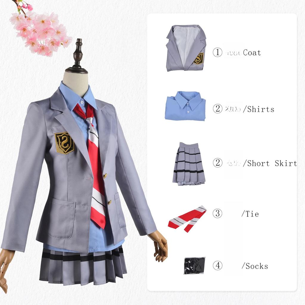 Anime Your Lie in April Miyazono Kaori Cosplay Costumes Arima Kousei Synthetic Wigs Pants Coat Jacket Skirt School Uniform Girls