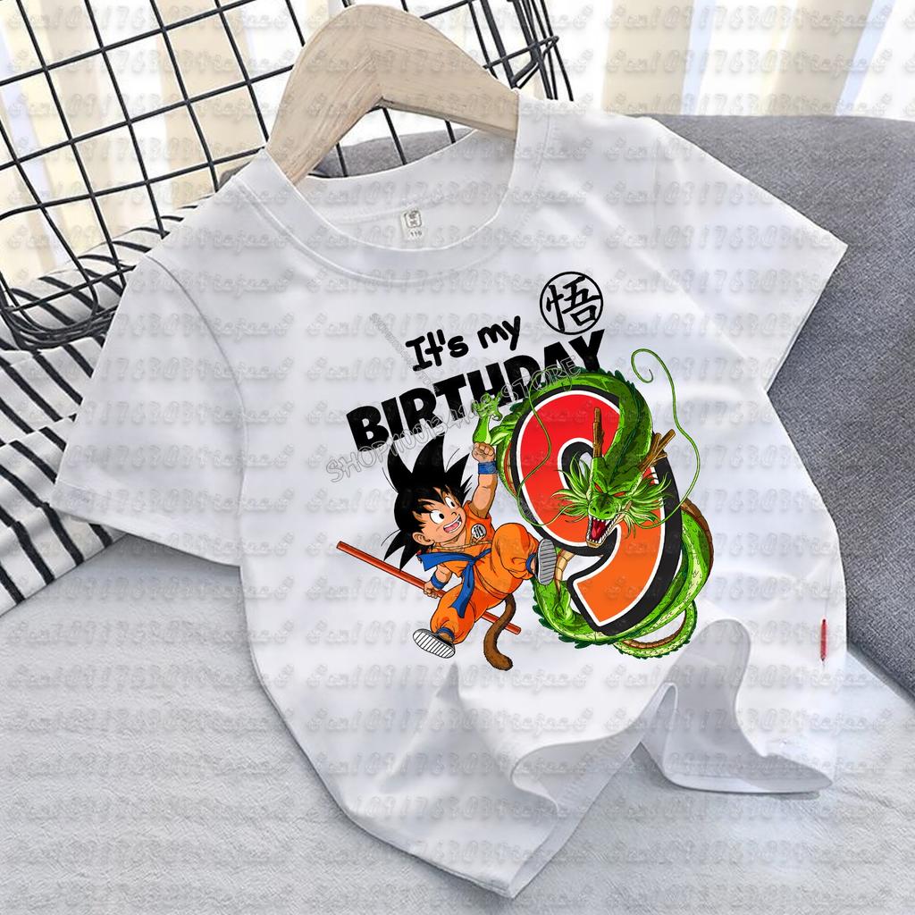 Dragon Ball Goku T-shirt for Children Birthday Figure Tee Top Boy Girl Clothes Anime Short Sleeve Kids White Loose Gift