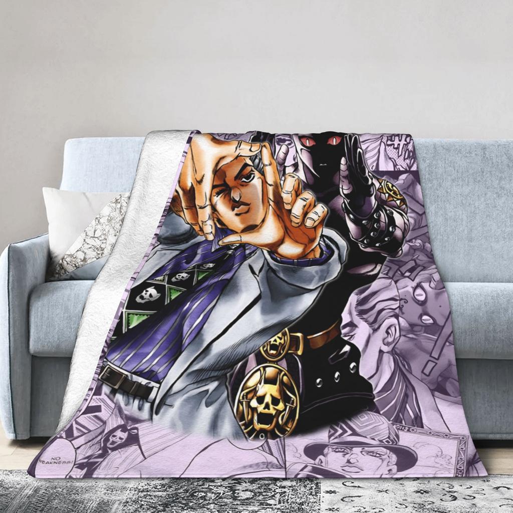 Bizarre Adventure Knitted Blanket Anime Flannel Throw Blanket Home Couch Decoration Soft Warm Bedspread